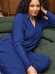 Live Unlimited Blue Navy Ribbed Supersoft Polo Neck Top - Image 2 of 4