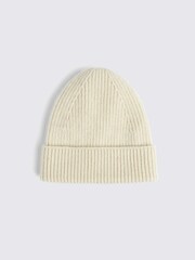 MOSS White Cashmere Blend Ribbed Beanie - Image 1 of 2
