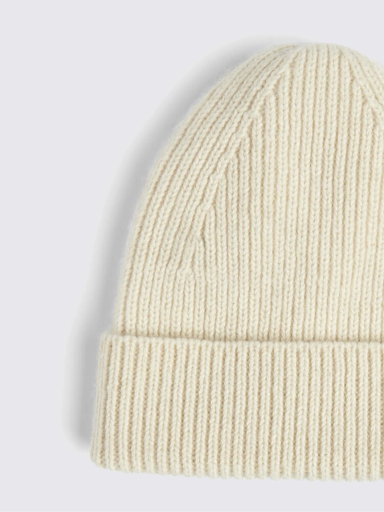 MOSS White Cashmere Blend Ribbed Beanie - Image 2 of 2