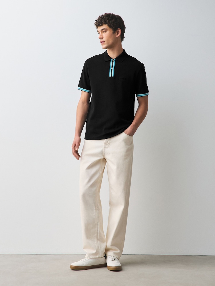 Black Embossed Motionflex Tipped Polo Shirt - Image 2 of 8