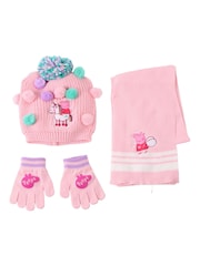Peers Hardy Pink Peppa Pig Marvel Hat, Scarf & Gloves Set 3 Piece - Image 1 of 5