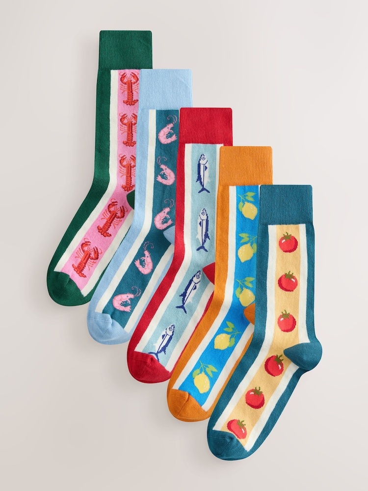 Синя/червона/помаранчева їжа - Шкарпетки з візерунком 5 Pack - Image 1 of 8