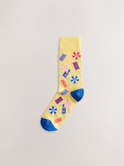 Blue/Yellow/Pink Pattern Socks 5 Pack - Image 4 of 8