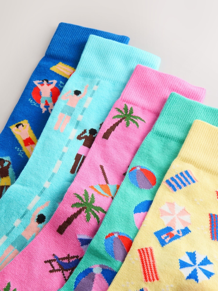 Blue/Yellow/Pink Pattern Socks 5 Pack - Image 8 of 8 Blue/Yellow/Pink Pattern Socks 5 Pack - Image 8 of 8