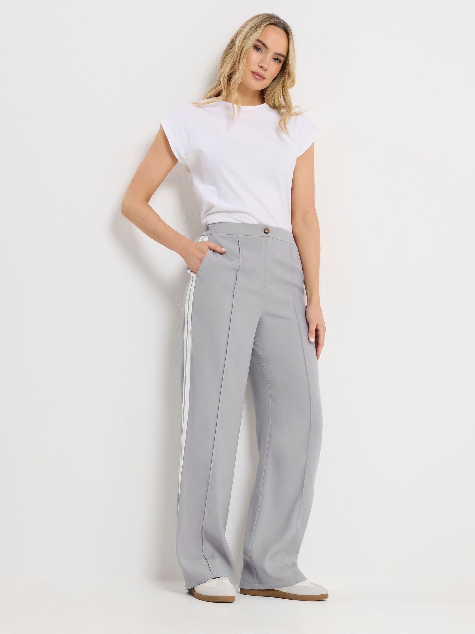 Long Tall Sally Women's Grey Side Stripe Wide Leg Trousers