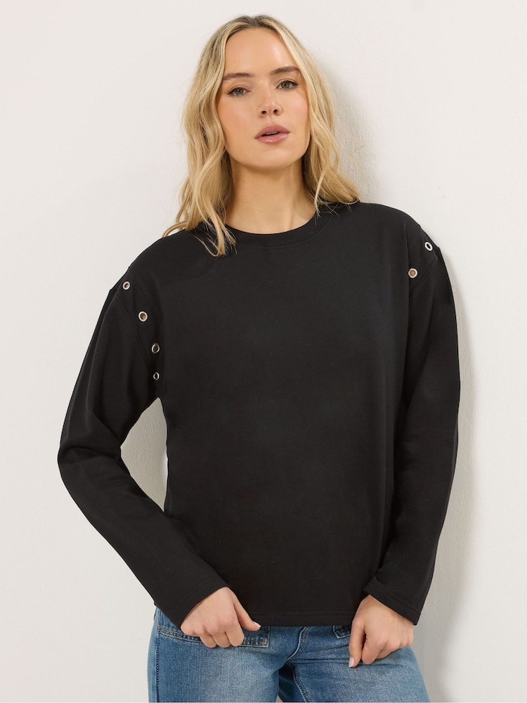 Long Tall Sally Black Eyelet Detail Sweatshirt - Image 1 of 5