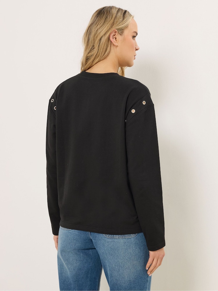 Long Tall Sally Black Eyelet Detail Sweatshirt - Image 2 of 5