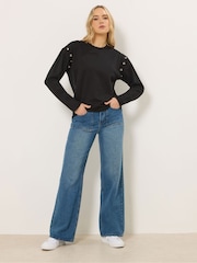 Long Tall Sally Black Eyelet Detail Sweatshirt - Image 3 of 5
