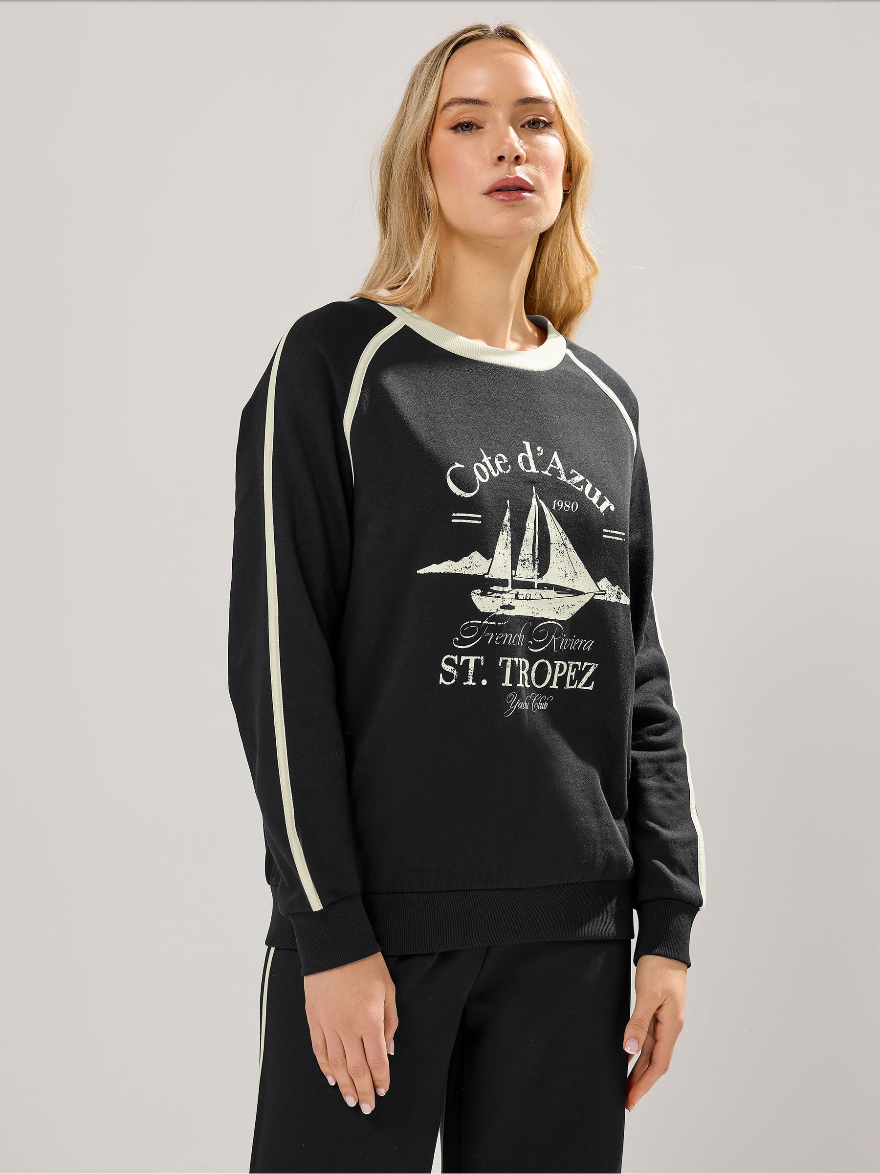 Buy Long Tall Sally Black Nautical Piped Sweatshirt from Next USA