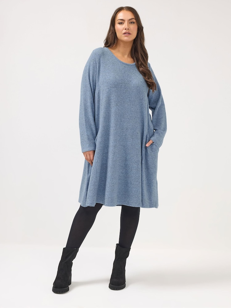 Yours Curve Blue Soft Touch Pocket Dress - Image 1 of 5 Yours Curve Blue Soft Touch Pocket Dress - Image 1 of 5