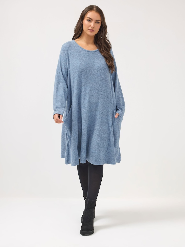 Yours Curve Blue Soft Touch Pocket Dress - Image 2 of 5 Yours Curve Blue Soft Touch Pocket Dress - Image 2 of 5