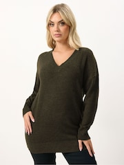 Yours Curve Brown V-Neck Soft Touch Jumper - Image 1 of 5