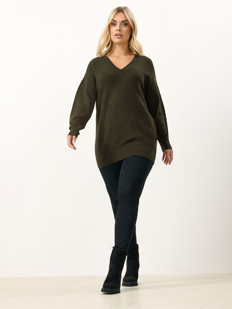 Yours Curve Brown V-Neck Soft Touch Jumper - Image 2 of 5