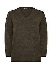 Yours Curve Brown V-Neck Soft Touch Jumper - Image 5 of 5