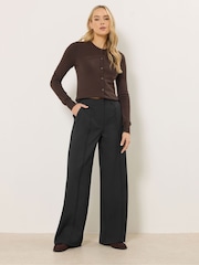 Long Tall Sally Black Wide Leg Seam Front Trousers - Image 1 of 5