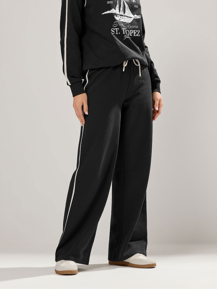 Long Tall Sally Black Piped Wide Leg Joggers - Image 2 of 5 Long Tall Sally Black Piped Wide Leg Joggers - Image 2 of 5