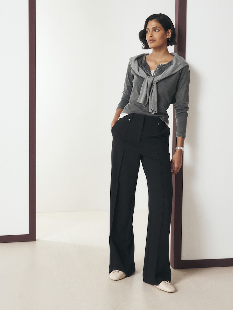 Qara - Tailored Hardware Detail Bootcut Trousers with Stretch - 9şəkildən 1 şəkil Qara - Tailored Hardware Detail Bootcut Trousers with Stretch - 9şəkildən 1 şəkil