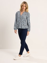 M&Co Blue Petite Half Placket Long Sleeve Printed Jersey Shirt - Image 2 of 6