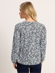 M&Co Blue Petite Half Placket Long Sleeve Printed Jersey Shirt - Image 3 of 6