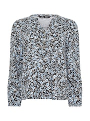 M&Co Blue Petite Half Placket Long Sleeve Printed Jersey Shirt - Image 6 of 6