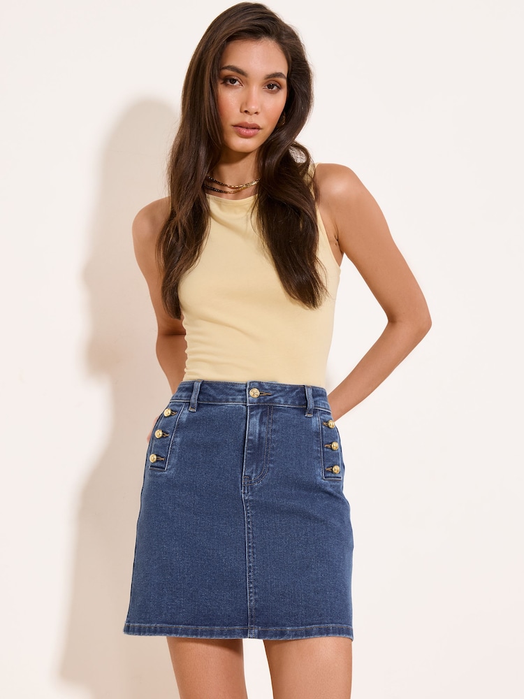 Lipsy Dark Wash Sailor Button Denim Mini Skirt - Image 1 of 4
