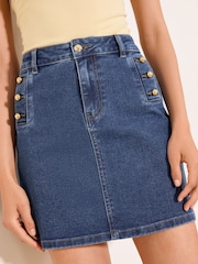 Lipsy Dark Wash Sailor Button Denim Mini Skirt - Image 2 of 4