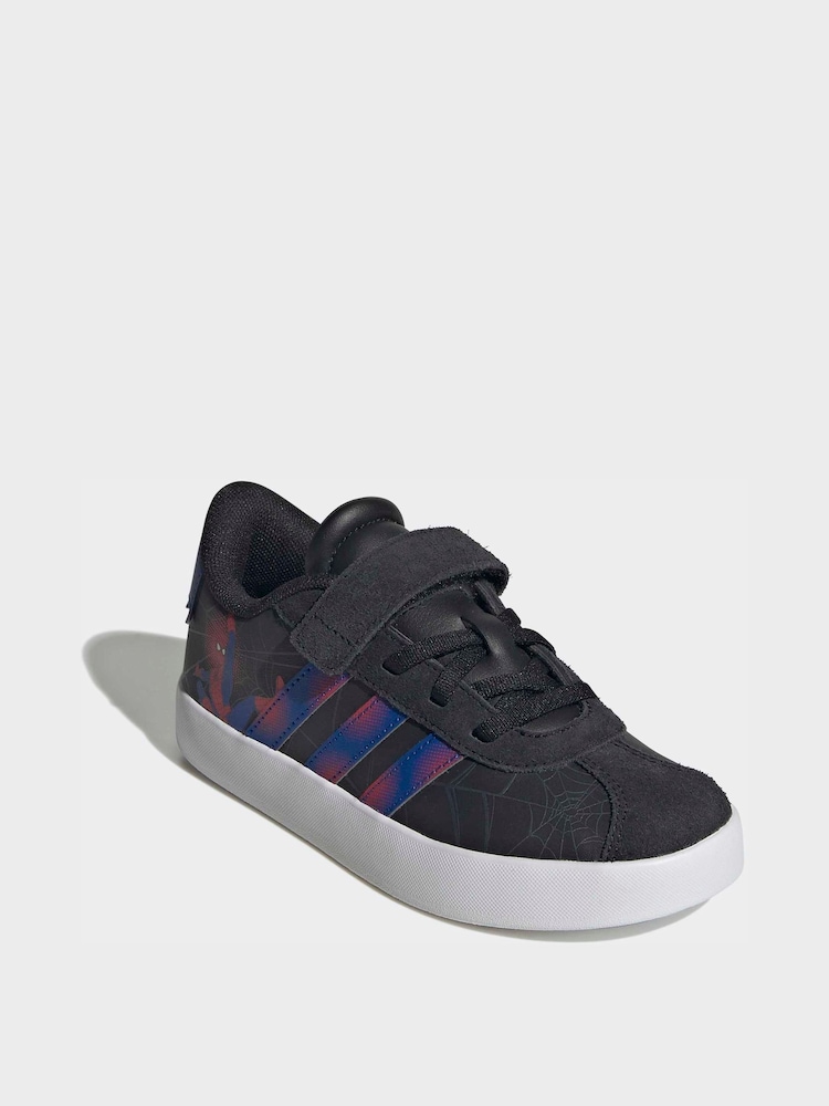 adidas Black VL Court Spider-Man Elastic Lace Trainers - Image 1 of 9 adidas Black VL Court Spider-Man Elastic Lace Trainers - Image 1 of 9