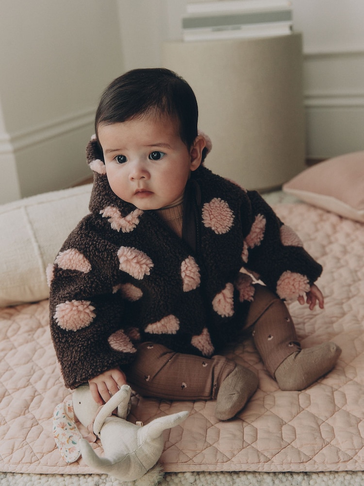 Brown and Pink Borg Spot Hooded Baby Jacket (0mths-2yrs) - Image 1 of 12