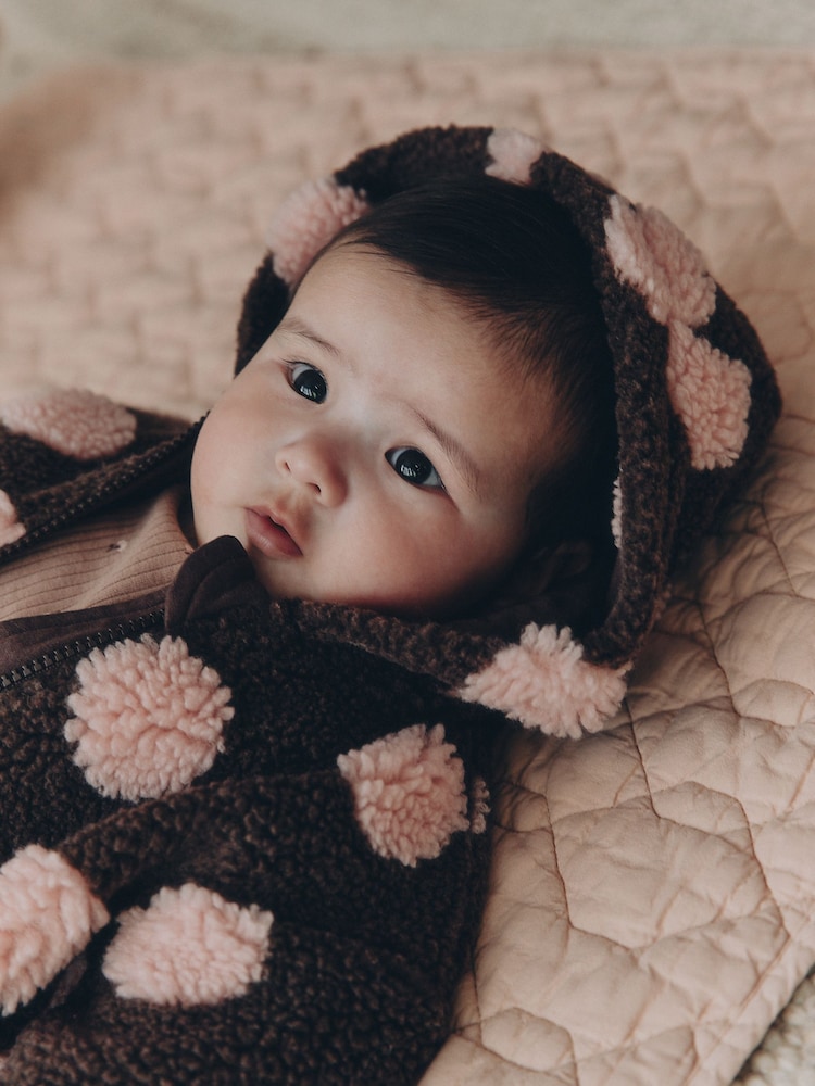Brown and Pink Borg Spot Hooded Baby Jacket (0mths-2yrs) - Image 2 of 12