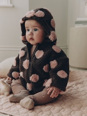 Brown and Pink Borg Spot Hooded Baby Jacket (0mths-2yrs) - Image 3 of 12