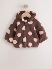 Brown and Pink Borg Spot Hooded Baby Jacket (0mths-2yrs) - Image 6 of 12
