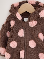 Brown and Pink Borg Spot Hooded Baby Jacket (0mths-2yrs) - Image 8 of 12