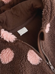 Brown and Pink Borg Spot Hooded Baby Jacket (0mths-2yrs) - Image 9 of 12