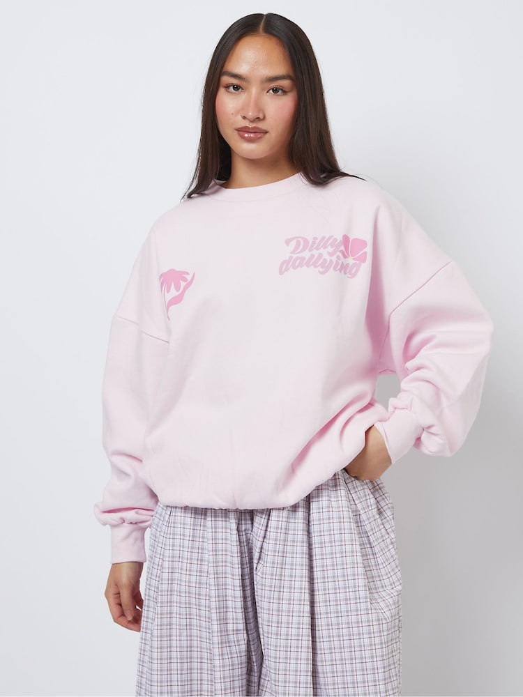 Skinnydip Pink Busy Dilly Dallying Pink Sweatshirt - Image 1 of 5