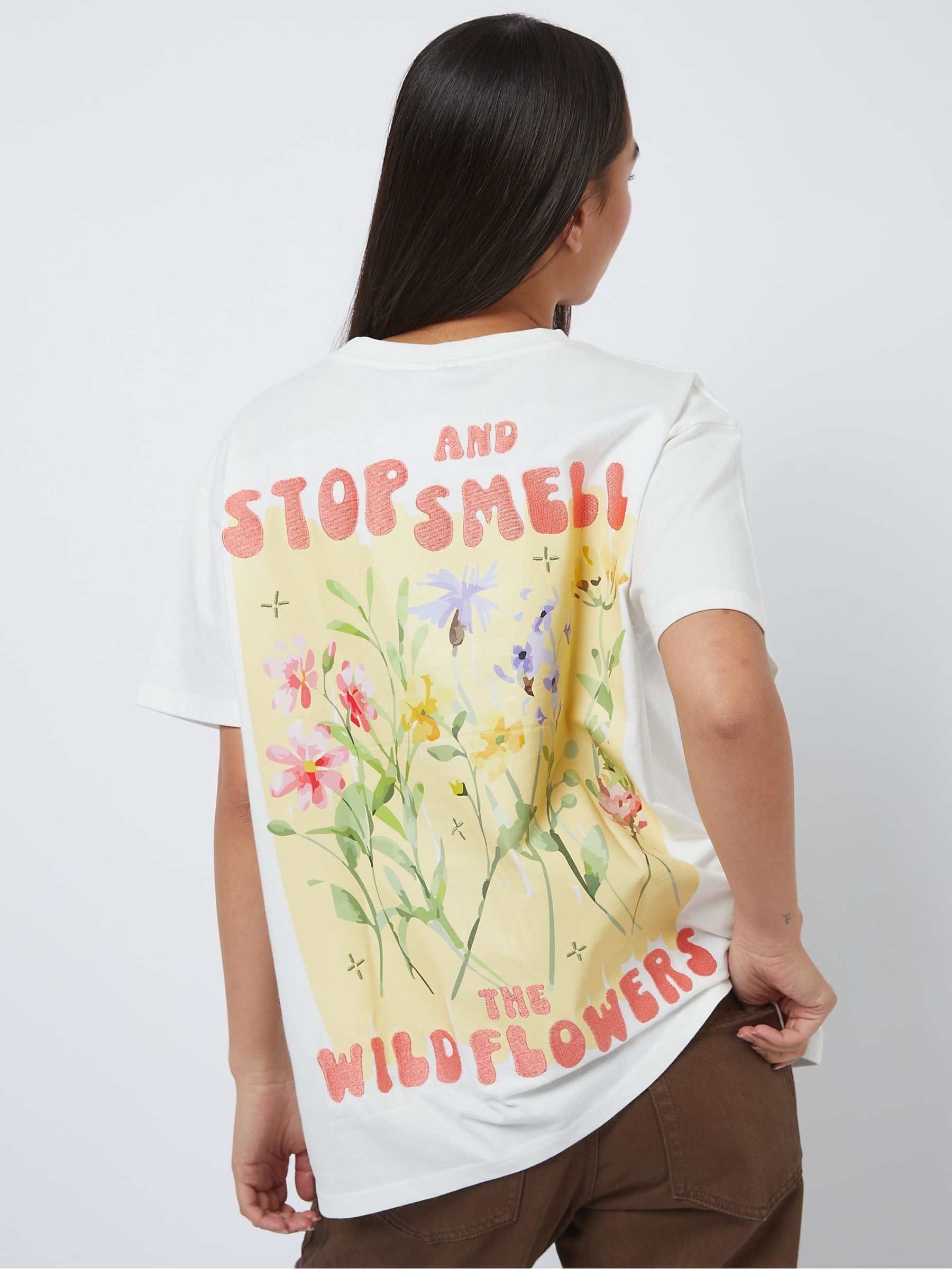 Buy Skinnydip White Stop And Smell The Flowers T-Shirt from the