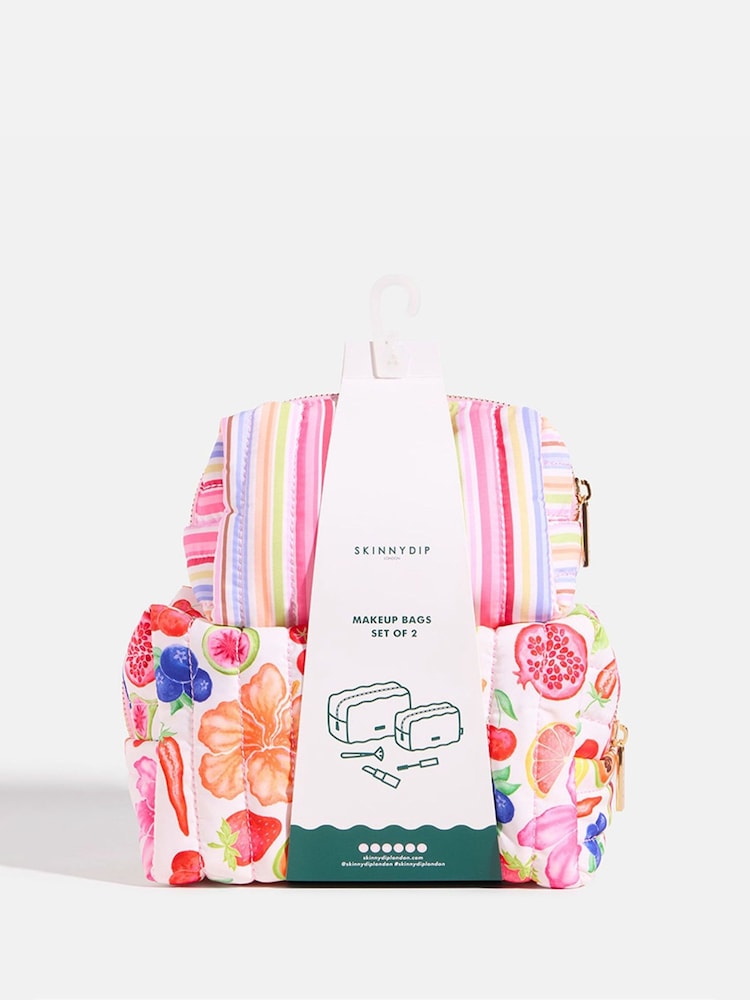 Skinnydip Pink Exotic Flower Quilted Makeup Bag Set - Image 1 of 4