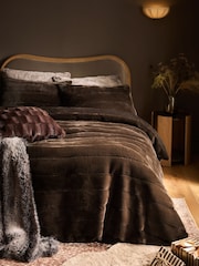 Chocolate Brown Plush Faux Fur Duvet Cover and Pillowcase Set - Image 1 of 4