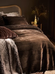 Chocolate Brown Plush Faux Fur Duvet Cover and Pillowcase Set - Image 2 of 4