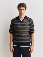 NN.07 Blue Cale V-Neck Pointelle Polo Shirt - Image 1 of 6