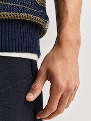 NN.07 Blue Cale V-Neck Pointelle Polo Shirt - Image 6 of 6