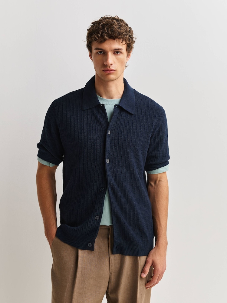 NN.07 Blue Nolan Textured Knit Shirt - Image 1 of 5