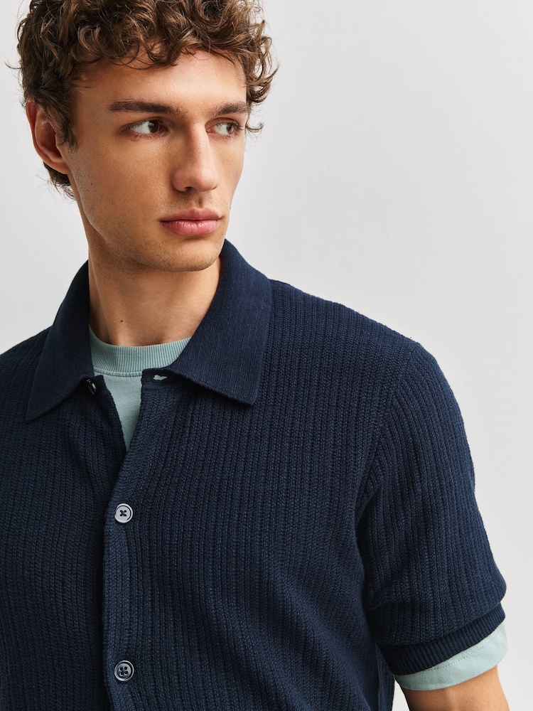 NN.07 Blue Nolan Textured Knit Shirt - Image 5 of 5