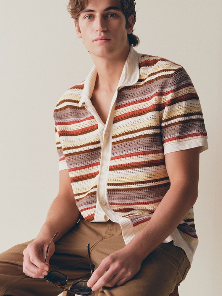 NN.07 Cream Lars Striped Polo Shirt - Image 1 of 6