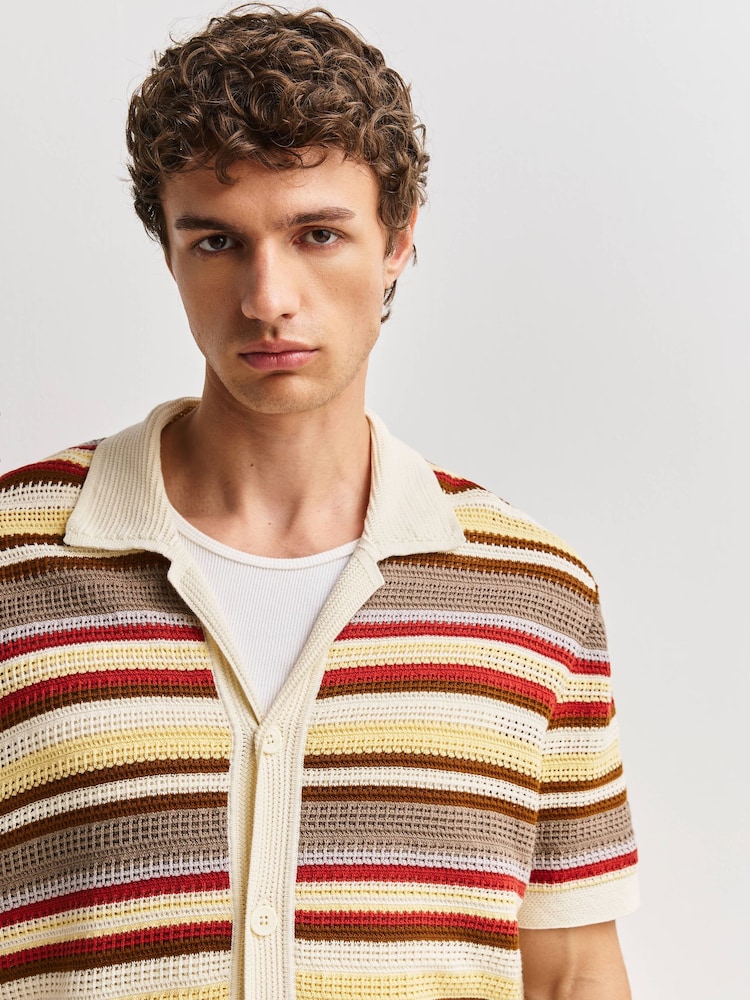 NN.07 Cream Lars Striped Polo Shirt - Image 6 of 6