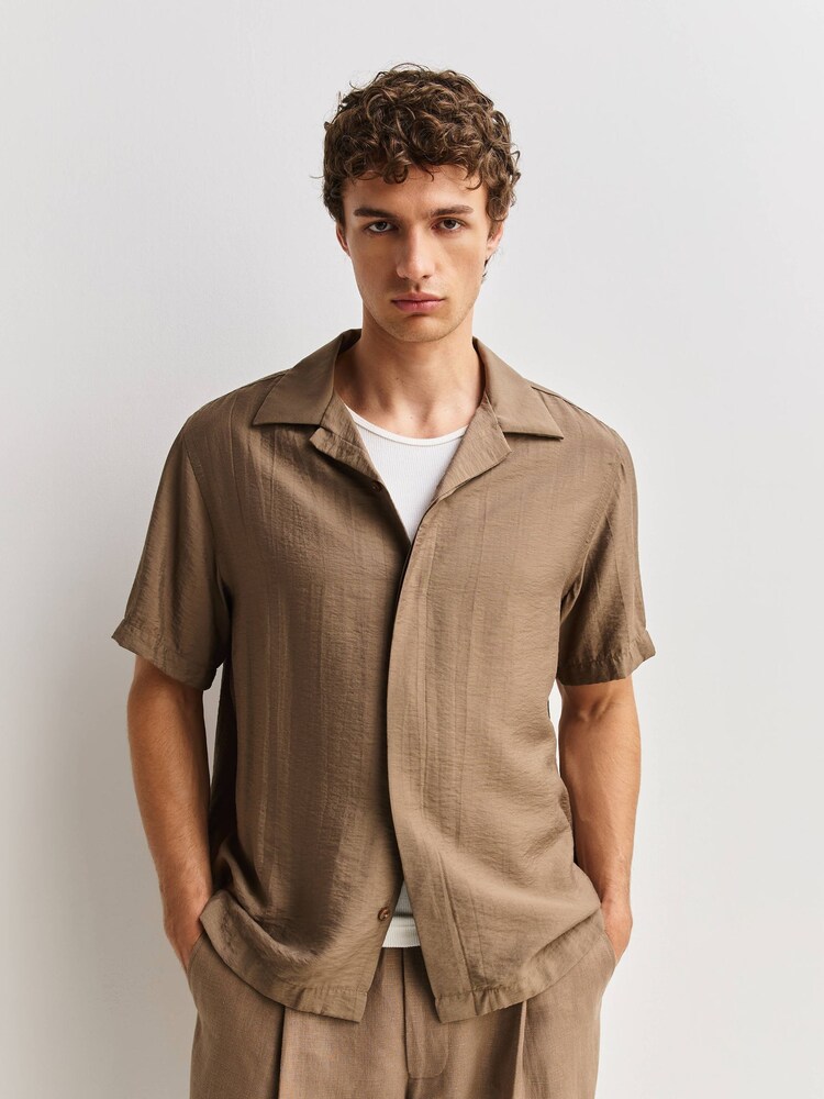 NN.07 Natural Hank Short Sleeve Modal Blend Texured Shirt - Image 1 of 6 NN.07 Natural Hank Short Sleeve Modal Blend Texured Shirt - Image 1 of 6