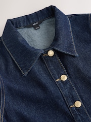 Rinse Blue Short Sleeve Gold Buckle Pocket Mini Denim Dress - Image 6 of 8