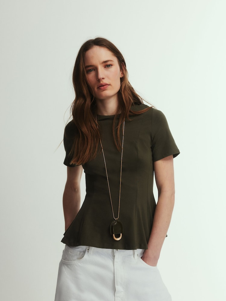 The Set 3 Pack Peplum Tops Chocolate Brown/Khaki Green/Cream - Image 1 of 11