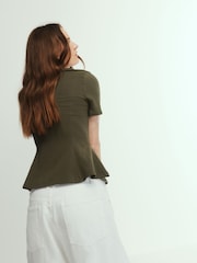 The Set 3 Pack Peplum Tops Chocolate Brown/Khaki Green/Cream - Image 6 of 11