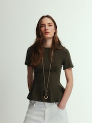 The Set 3 Pack Peplum Tops Chocolate Brown/Khaki Green/Cream - Image 7 of 11