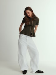 The Set 3 Pack Peplum Tops Chocolate Brown/Khaki Green/Cream - Image 8 of 11